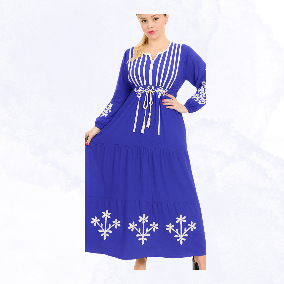 عباية خروج مطرزة كاجوال بتصميم أنيق -  ازرق